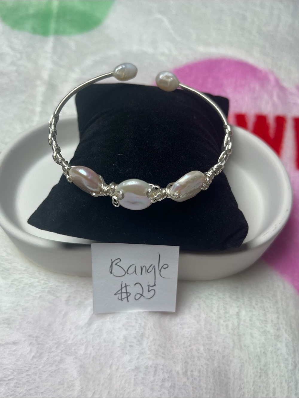 Freshwater Pearl Silver-Tone Adjustable Bangle Bracelet - White Pearls